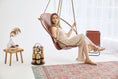Load image into Gallery viewer, Teak Frame Genuine Leather Hanging Chair