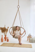 Load image into Gallery viewer, Teak Frame Canvas Hanging Chair - Boves Rast Blue