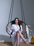 Load image into Gallery viewer, MernLiving leather hanging chair hammock swing indoor outdoor modern chair vegan leather scandinavian style hngesessel silla colgante hanging chair, hammock chair, swing chair, leather swing, hammock swing, egg chair, hanging egg chair, egg chair swing, garden egg chair, outdoor egg chair, leather hanging chair, hanging chair for bedroom, indoor hanging chair , patio egg chair, rattan hanging chair, indoor hammock chair