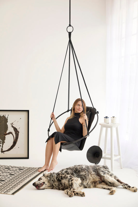 Genuine Leather Hanging Chair - Black