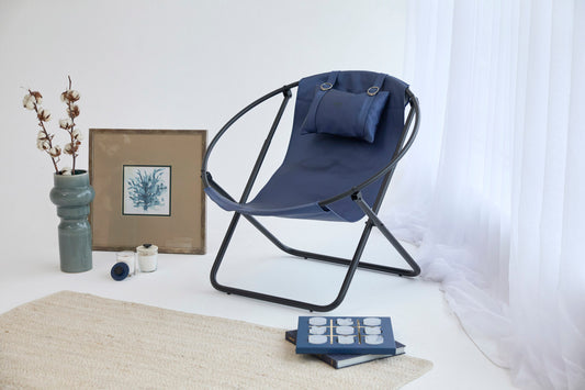 Leather Folding Chair - Indigo