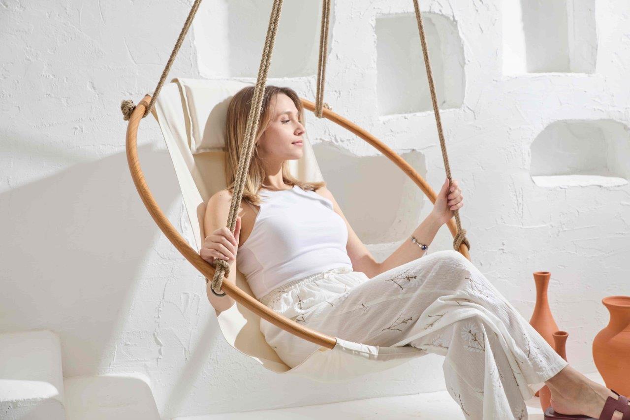 Teak Frame Canvas Hanging Chair - Twill Natural