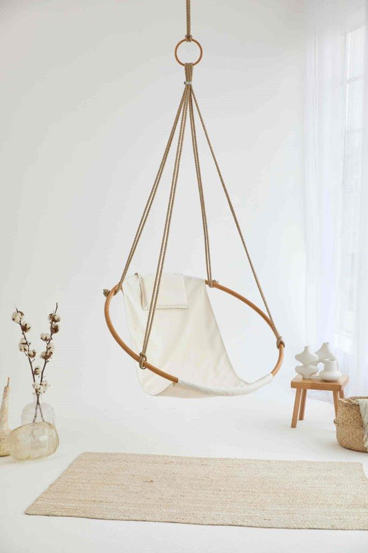 Teak Frame Canvas Hanging Chair - Twill Natural