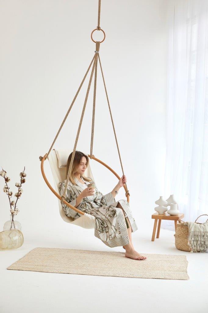Teak Frame Canvas Hanging Chair - Twill Natural