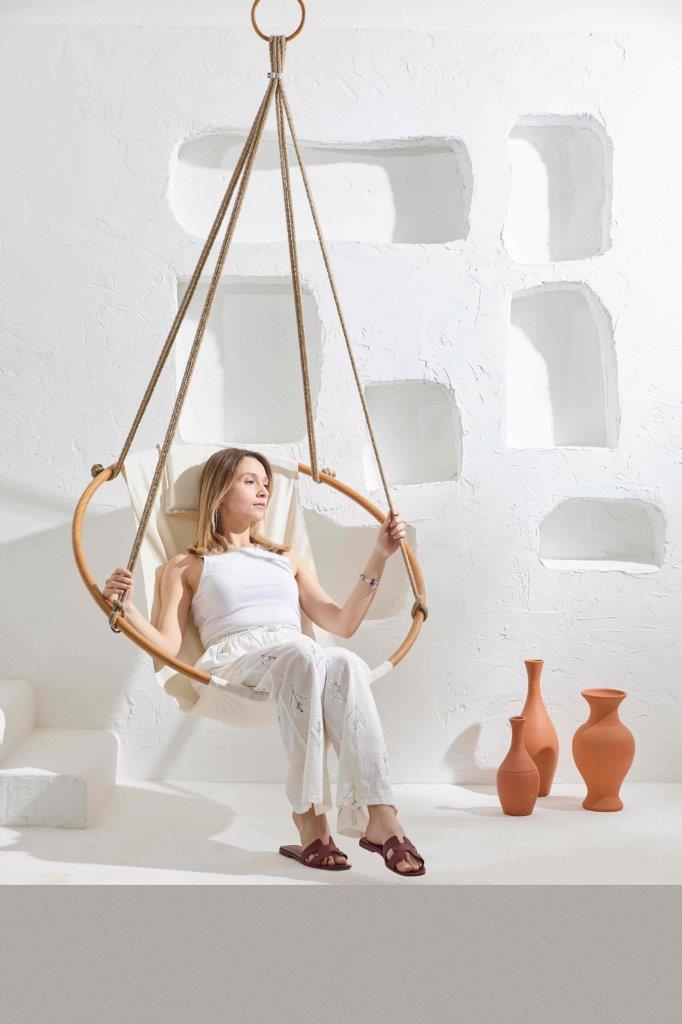 Teak Frame Canvas Hanging Chair - Twill Natural
