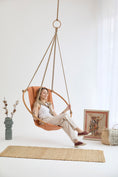 Load image into Gallery viewer, Teak Frame Canvas Hanging Chair - Bresse Rast Blue
