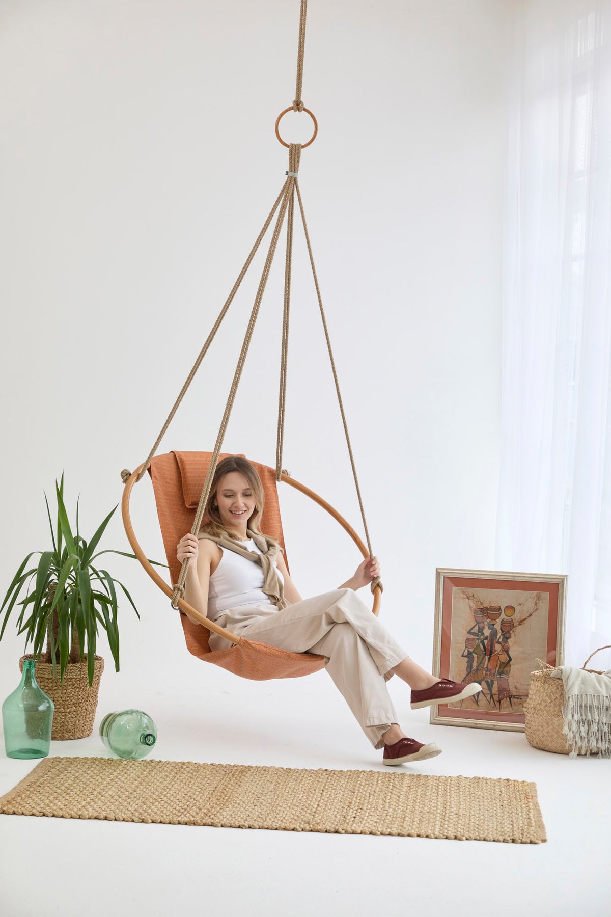 Teak Frame Canvas Hanging Chair - Bresse Rast Blue